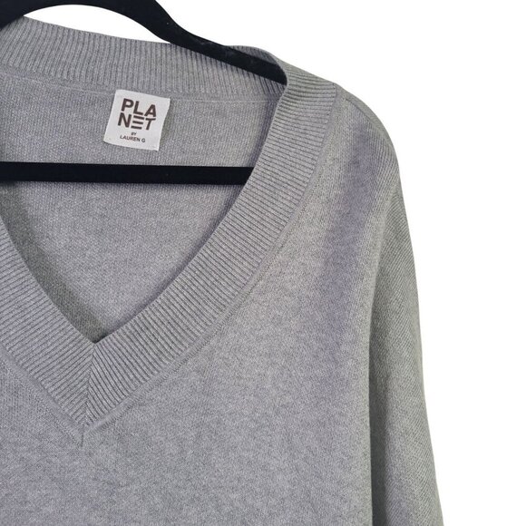 Planet by Lauren G Pima Cotton and Modal Boxy Gray V Neckline Cut Out Sweater OS - Picture 3 of 12